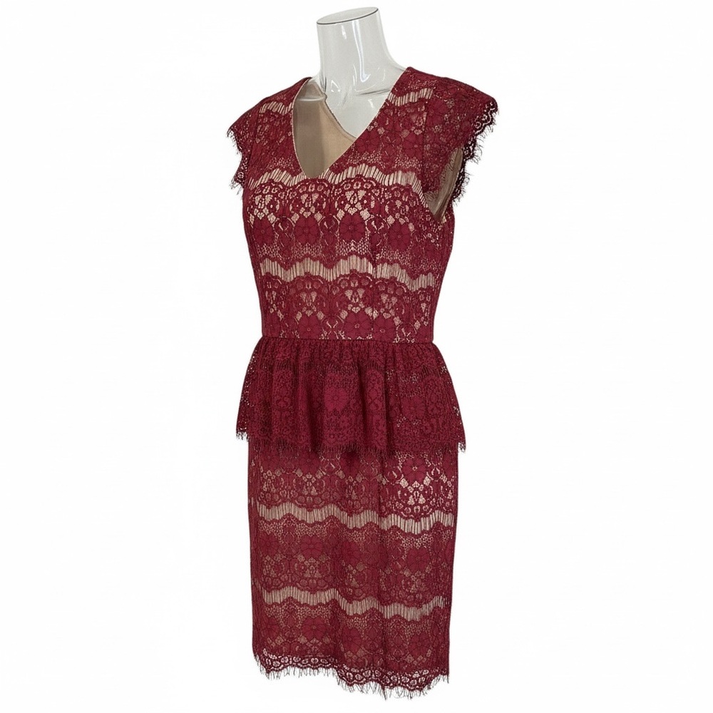 Maeve by Anthropologie Elsa Burgundy Lace Peplum Lined Dress Size S